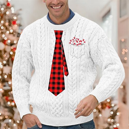 

Men's Sweater Ugly Christmas Sweater Pullover Ribbed Knit Cropped Knitted Christmas Pattern Crew Neck Keep Warm Modern Contemporary Christmas Work Clothing Apparel Fall & Winter Green Black S M L