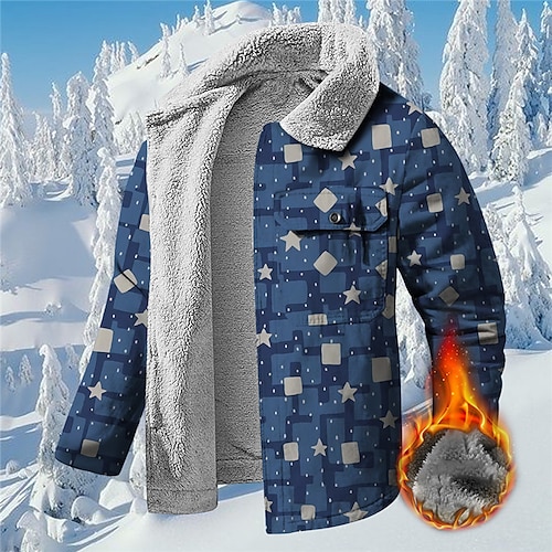 

Men's Coat Warm Sports & Outdoor Zipper Geometry Stars 3D Printed Graphic Turndown Sports Jacket Outerwear Long Sleeve Pocket Fall & Winter
