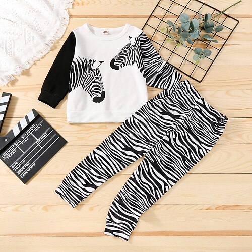 

2 Pieces Toddler Girls' Animal Sweatshirt & Pants Set Long Sleeve Fashion Outdoor 3-7 Years Winter White