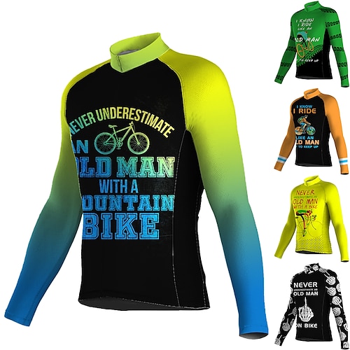 

Men's Cycling Jersey Long Sleeve Bike Jersey Top with 3 Rear Pockets Mountain Bike MTB Road Bike Cycling Breathable Quick Dry Moisture Wicking Reflective Strips Black Green Yellow Graphic Spandex