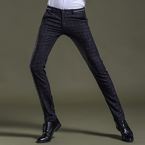 

Men's Dress Pants Chinos Trousers Casual Pants Pocket Plaid Comfort Breathable Business Casual Daily Cotton Blend Retro Vintage Formal Black Dark Gray Stretchy
