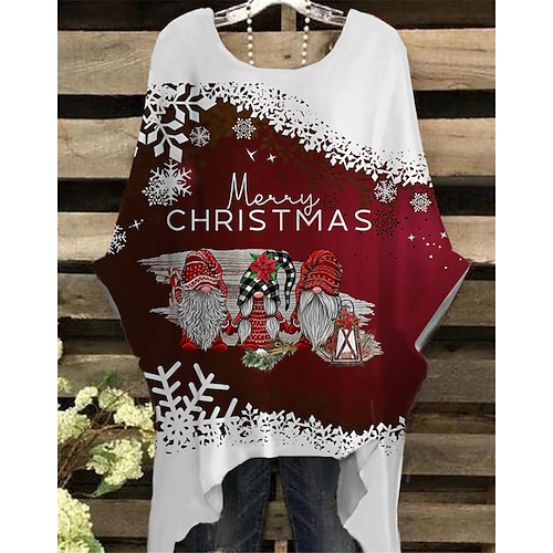 

Women's Plus Size Christmas Tops T shirt Tee Deer Santa Claus Print Half Sleeve Crew Neck Casual Festival Daily Cotton Spandex Jersey Winter Fall Green Black