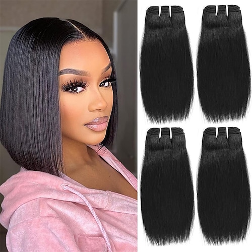 

10 inch short hair bundles 9A Brazilian Straight Virgin Hair 4 Bundles Straight Hair 100% Unprocessed Straight Human Hair Bundles 50g/Pcs Natural