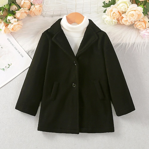 

Toddler Girls' Woolen Coat Solid Color Fashion School Coat Outerwear 7-13 Years Winter Black / Fall