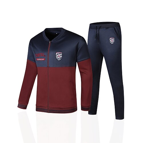 

Men's Tracksuit Sweatsuit 2 Piece Full Zip Athletic Long Sleeve Thermal Warm Breathable Moisture Wicking Fitness Running Jogging Sportswear Activewear Color Block White Gray Yellow / Jacket