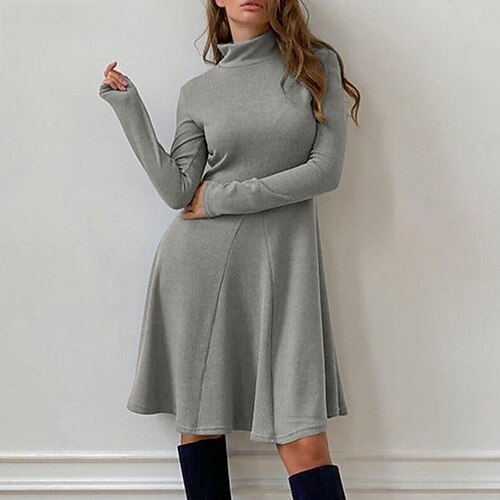 

Women's Casual Dress Sheath Dress Mini Dress Black khaki Grey Long Sleeve Pure Color Patchwork Winter Fall Spring High Neck Fashion Daily Fall Dress 2022 S M L XL 2XL 3XL 4XL 5XL