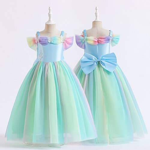

Toddler Girls' Party Dress Solid Color Party Dress Maxi Dress Performance Off Shoulder Sleeveless Fashion Dress 3-7 Years Fall Green