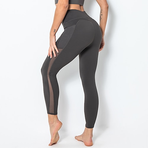 

Women's Leggings with Pockets Scrunch Butt Slimming Mesh Patchwork High Waist Yoga Fitness Gym Workout Tights Spandex Sports Activewear