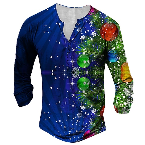 

Men's Henley Shirt T shirt Tee Tee Graphic Color Block Henley Green Blue Purple Yellow Red 3D Print Outdoor Christmas Long Sleeve Button-Down Print Clothing Apparel Basic Designer Classic Comfortable