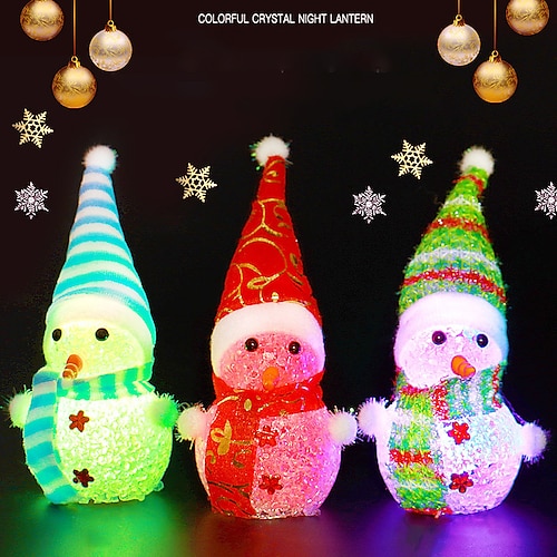 

LED Snowman Ornaments Random Color Christmas Luminous Snowman Ornaments Crystal Lamp Nightlight Merry Christmas Decrations