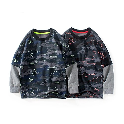 

Kids Boys Sweatshirt Pullover Camo Long Sleeve Children Top Casual Cotton Sweatshirt Fashion Daily Green Orange Winter 7-13 Years / Fall