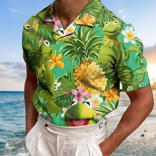 

Men's Polo Shirt Golf Shirt Pineapple Abstract Graphic Prints Frog Turndown Green Rainbow 3D Print Outdoor Street Short Sleeves Print Clothing Apparel Fashion Designer Casual Breathable