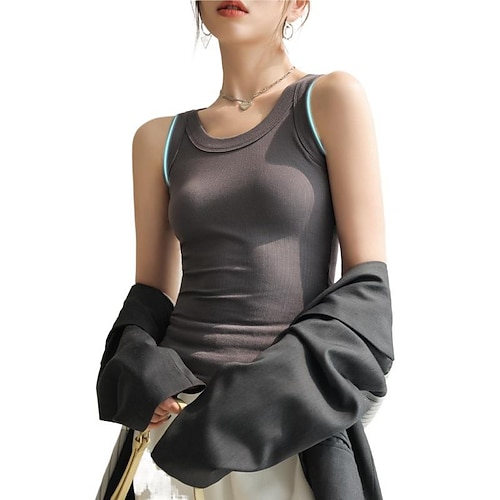

Women's Tank Ribbed Solid / Plain Color Classic Regular Summer Soot turmeric Green Black Blue