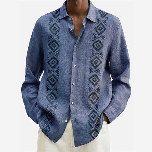 

Men's Shirt Graphic Prints Geometry Turndown Blue 3D Print Outdoor Street Long Sleeve Button-Down Print Clothing Apparel Fashion Designer Casual Soft