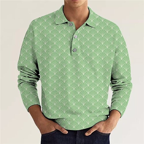 

Men's Collar Polo Shirt Golf Shirt Graphic Prints Turndown Green Blue Gray 3D Print Outdoor Street Long Sleeve Button-Down Print Clothing Apparel Fashion Designer Casual Soft