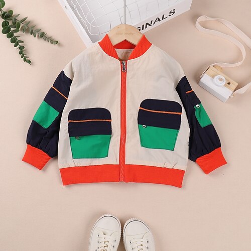 

Toddler Girls' Baseball Jacket Solid Color Cool Patchwork Outdoor Coat Outerwear 3-7 Years Fall White