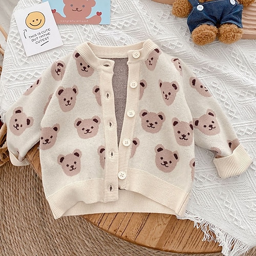 

Kids Girls' Sweater Bear Daily Long Sleeve Fashion Cotton 3-6 Years Winter Apricot