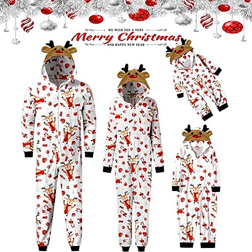 

Christmas Pajamas Family Santa Claus Elk Home Black White Long Sleeve Adorable Matching Outfits