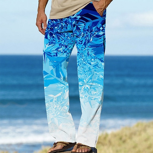 

Men's Trousers Beach Pants Drawstring Elastic Waist 3D Print Graphic Prints Snowflake Christmas Comfort Breathable Casual Daily Holiday Streetwear Classic Style Green Blue
