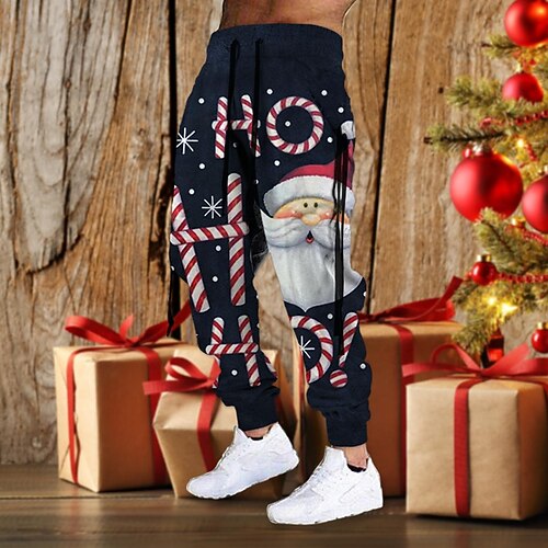 

Men's Christmas Pants Sweatpants Joggers Trousers Drawstring Elastic Waist 3D Print Graphic Prints Comfort Sports Outdoor Casual Daily Cotton Blend Terry Streetwear Designer Black Blue Micro-elastic