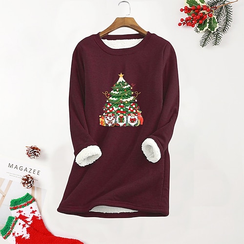 

Women's Plus Size Christmas Fleece Tops Pullover Sweatshirt Tree Deer Print Long Sleeve Crewneck Casual Going out Polyester Winter Fall Green Yellow / Sunflower