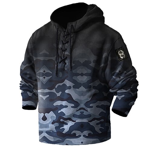 

Men's Pullover Hoodie Sweatshirt Pullover Green Blue Brown Hooded Graphic Prints Camo / Camouflage Lace up Print Casual Daily Sports 3D Print Basic Streetwear Designer Spring & Fall Clothing Apparel