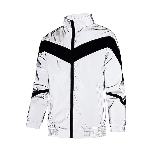 

Men's Reflective Jacket Running Jacket Pocket Splice Outerwear Casual Athleisure Winter Fitness Running Sportswear Activewear Color Block Grey