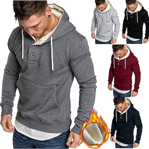 

Men's Hoodie Black Dark Gray Red Navy Blue Gray Hooded Solid Color Patchwork Front Pocket Fitness Cotton Fleece Cool Thin fleece Essential Winter Fall & Winter Clothing Apparel Hoodies Sweatshirts
