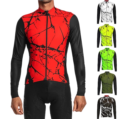 

21Grams Men's Cycling Jersey Long Sleeve Bike Jersey Top with 3 Rear Pockets Mountain Bike MTB Road Bike Cycling Breathable Quick Dry Moisture Wicking Reflective Strips Black Green Yellow Graphic