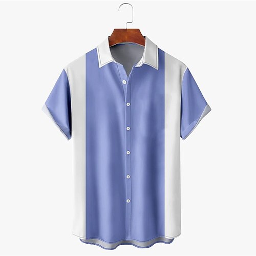 

Men's Shirt Striped Graphic Prints Turndown Blue 3D Print Outdoor Street Short Sleeves Button-Down Print Clothing Apparel Tropical Designer Casual Hawaiian