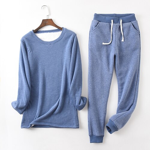 

Women's Tracksuit Pants Sets Sweatpants Joggers Basic Black Blue Casual Daily Solid Color Drawstring Crew Neck S M L XL XXL