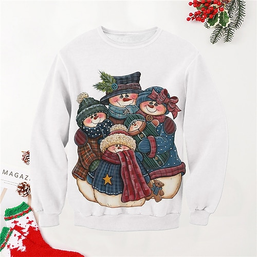 

Kids Boys Christmas Sweatshirt Pullover Snowman Long Sleeve Crewneck Children Top Casual Sweatshirt Daily White Winter 3-12 Years