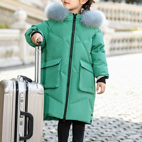 

Kids Girls' Down Coat Solid Color Active Outdoor Coat Outerwear 4-12 Years Winter turmeric red hair ball Green