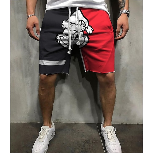 

Men's Shorts Beach Shorts 3D Print Elastic Drawstring Design Christmas Fig Leaf Breathable Soft Short Casual Daily Holiday Streetwear Designer Black / Red Rainbow Micro-elastic