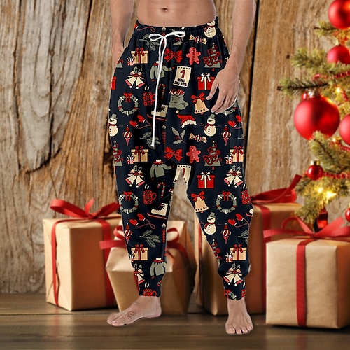 

Men's Christmas Pants Joggers Trousers Beach Pants Baggy Harem Pants Drawstring Elastic Waist 3D Print Snowman Graphic Prints Bell Comfort Soft Christmas Casual Daily Streetwear Designer Black Khaki