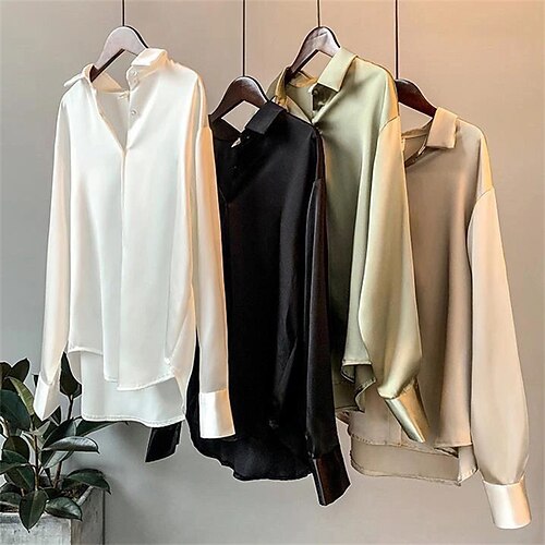 

Women's Shirt Button-Down Solid / Plain Color Classic Modern Shirt Collar Regular Spring & Fall Black Army Green Apricot White