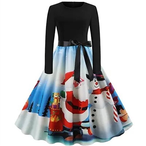 

Women's Swing Dress Mini Dress Blue Royal Blue White Long Sleeve Santa Claus Patchwork Winter Fall Autumn Crew Neck Modern Christmas Weekend 2022 S M L XL XXL