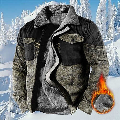 

Men's Coat Warm Sports & Outdoor Zipper Graphic 3D Printed Graphic Turndown Sports Jacket Outerwear Long Sleeve Pocket Fall & Winter