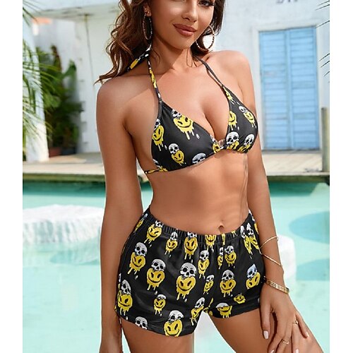 

Women's Swimwear Bikini Three Piece Normal Swimsuit Slim Plain Multi Color Black Camisole Strap Bathing Suits New Vacation Fashion / Sexy