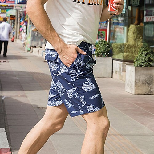 

Men's Swim Shorts Swim Trunks Board Shorts Pocket Drawstring Elastic Waist Graphic Coconut Tree Comfort Breathable Knee Length Casual Daily Holiday Classic Style Casual / Sporty Navy Blue
