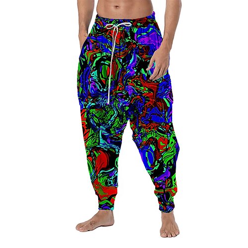 

Men's Joggers Trousers Beach Pants Baggy Harem Pants Drawstring Elastic Waist 3D Print Abstract Graphic Prints Comfort Soft Casual Daily Holiday Boho Hippie Green Purple Micro-elastic