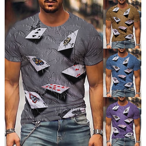 

Men's T Shirt Patterned Poker Round Neck Short Sleeve Gray Purple Yellow Party Daily Print Tops Casual Graphic Tees