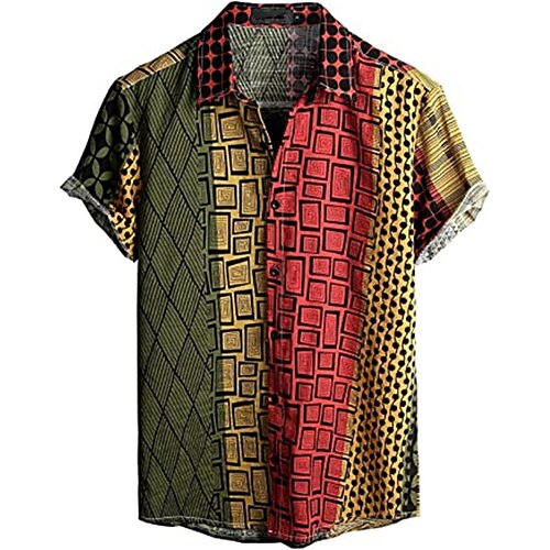 

Men's Shirt Floral Coconut Tree Graphic Prints Geometry Turndown Black Blue Royal Blue Red Navy Blue 3D Print Outdoor Street Short Sleeves Button-Down Print Clothing Apparel Tropical Fashion Casual