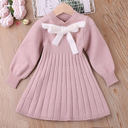 

Kids Girls' Dress Solid Color Sweater Dress Dress Casual Cotton Long Sleeve Casual Dress 3-6 Years Winter Pink Red Light Blue / Fall / Sweet