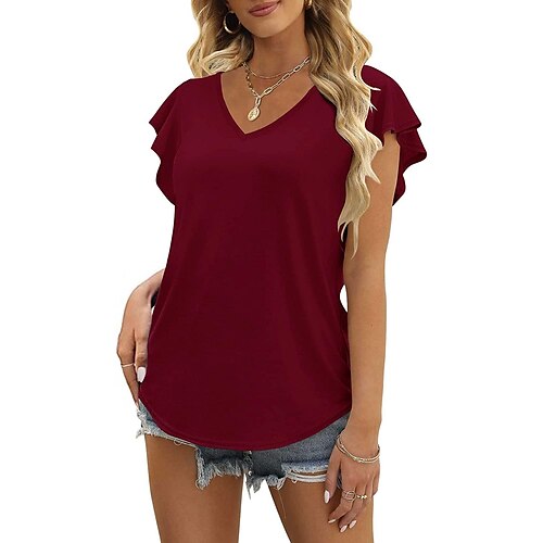 

Womens Summer Tops Ruffle Short Sleeve V Neck Casual Blouse Tunic Top Shirts