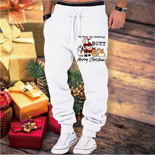 

Men's Christmas Pants Sweatpants Joggers Trousers Drawstring Elastic Waist Print Graphic Prints Comfort Sports Outdoor Casual Daily Cotton Blend Terry Streetwear Designer Black Gray Micro-elastic