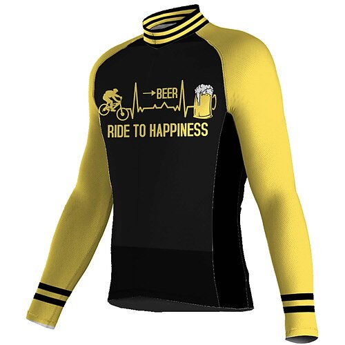 

21Grams Men's Cycling Jersey Long Sleeve Bike Jersey Top with 3 Rear Pockets Mountain Bike MTB Road Bike Cycling Breathable Quick Dry Moisture Wicking Reflective Strips Yellow Spandex Sports Clothing