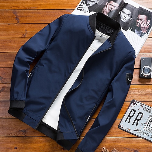 

Men's Bomber Jacket Casual Jacket Outdoor Durable Casual / Daily Daily Wear Vacation Going out Zipper Standing Collar Warm Ups Comfort Zipper Front Jacket Outerwear Solid Color Zipper Pocket Green
