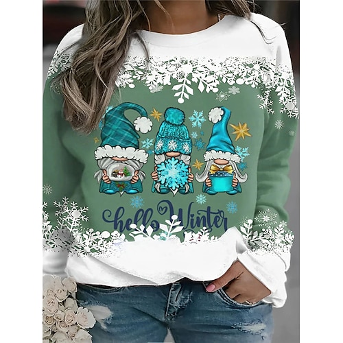 

Women's Plus Size Tops Pullover Sweatshirt Santa Claus Snowflake Print Long Sleeve Crewneck Casual Festival Christmas Daily Polyester Winter Fall Green Blue