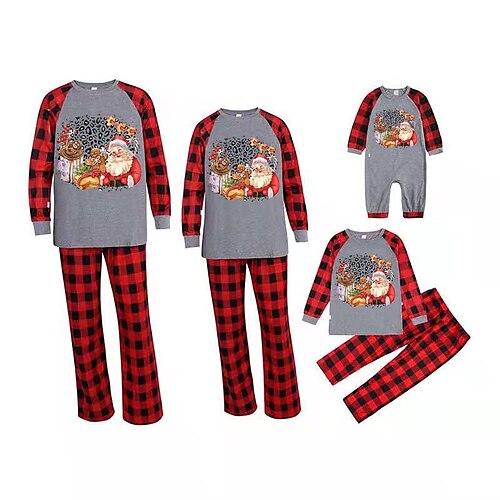 

Christmas Pajamas Family Plaid Skull Letter Home Black Wine Dark Gray Long Sleeve Basic Matching Outfits